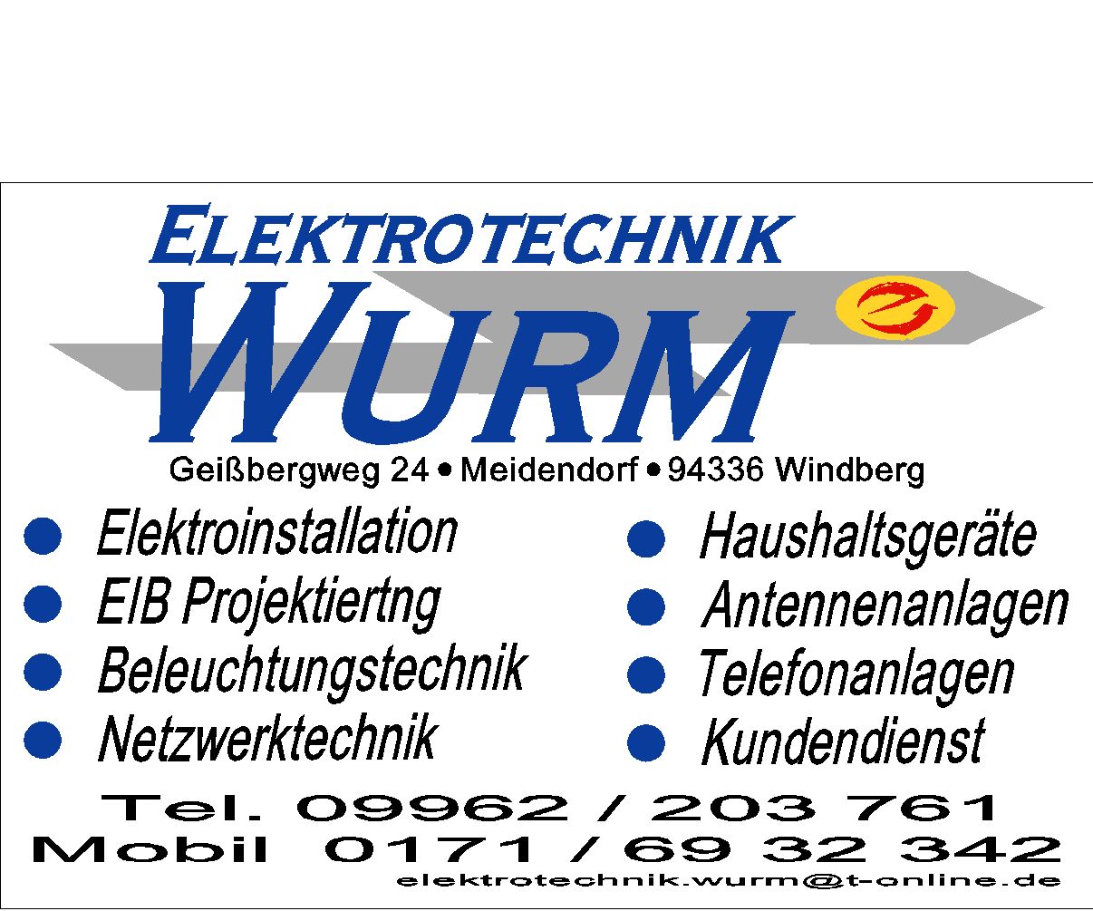 Werbedruck der Firma Elektrotechnik Wurm mit den angebotenen Dienstleistungen